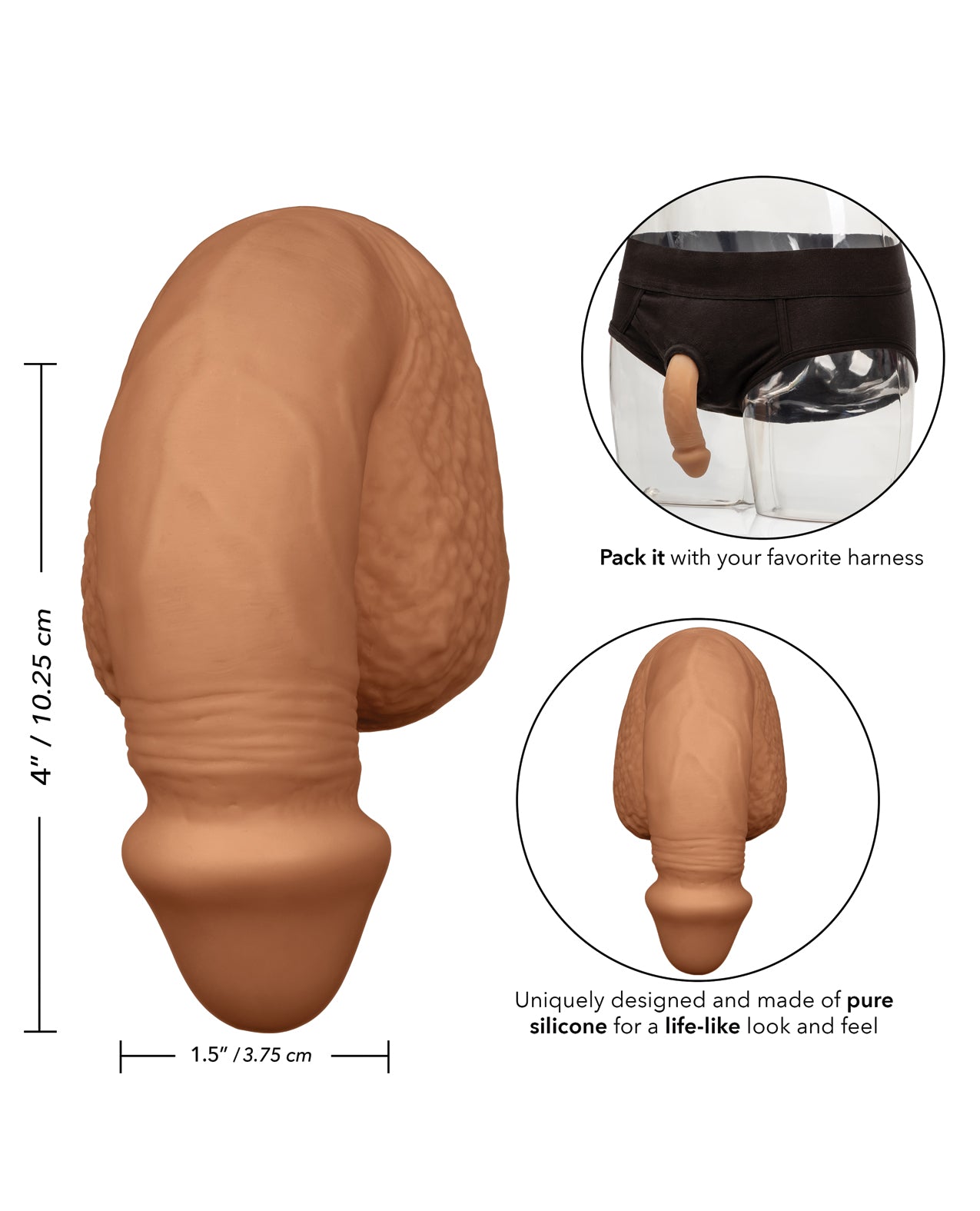 Packer Gear 4-Inch Silicone Packing Penis in Tan with Harness-Compatible Base