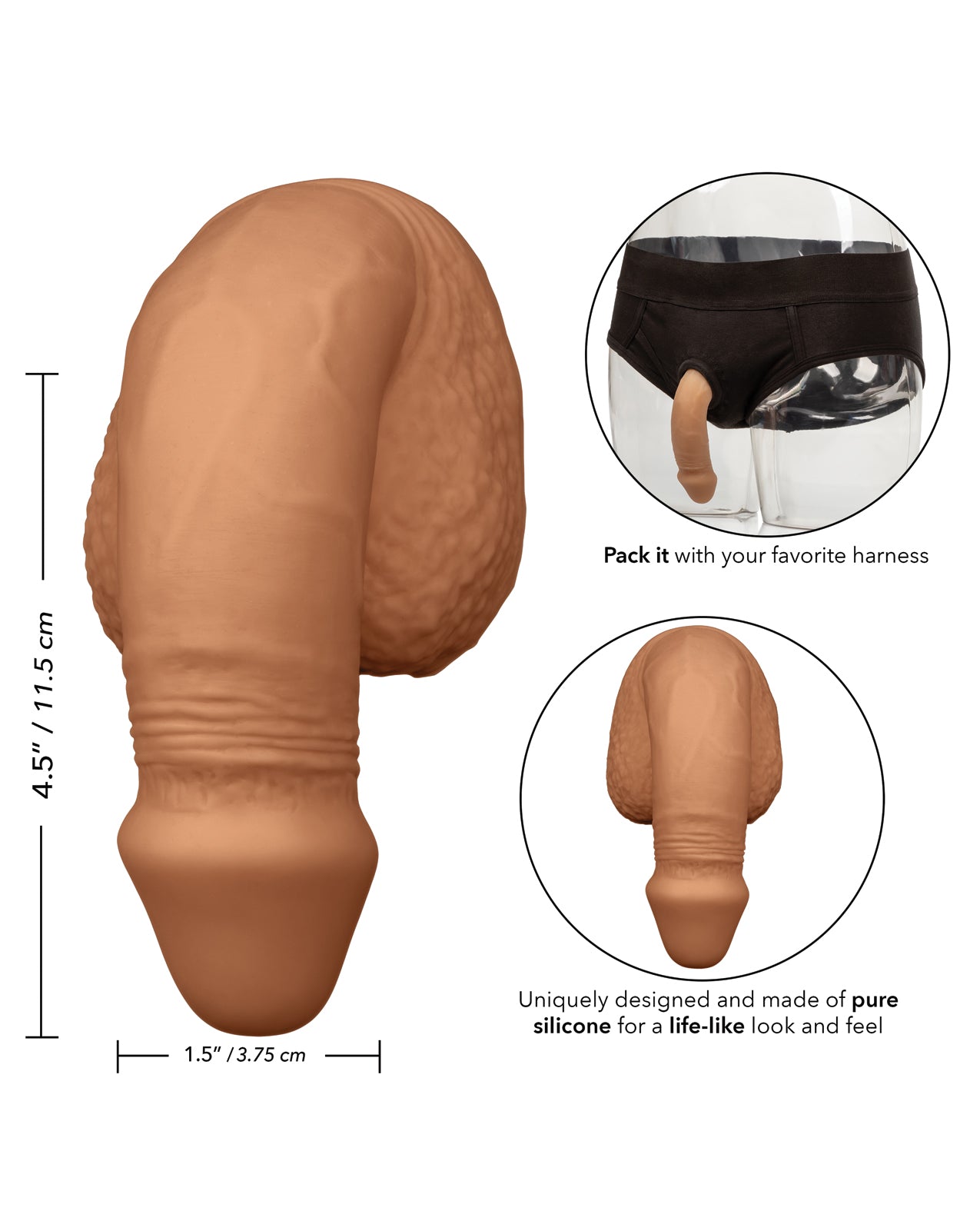 Packer Gear 5" Silicone Packing Penis with Harness-Ready Base - Tan