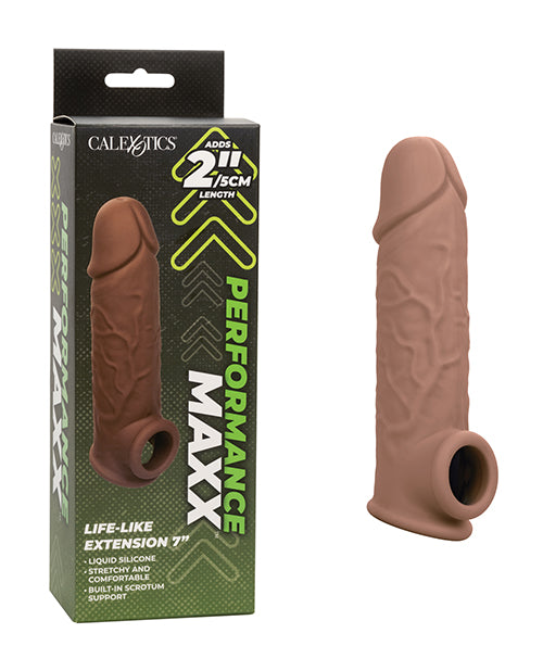 Performance Maxx Penis Enhancement Realistic Life-Like Brown Extension with Scrotum Strap for Intimate Stamina