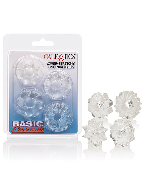 Basic Essentials Penis Enhancement Clear TPR Super Stretchy Enhancer Rings Set for Enhanced Couples Sensation