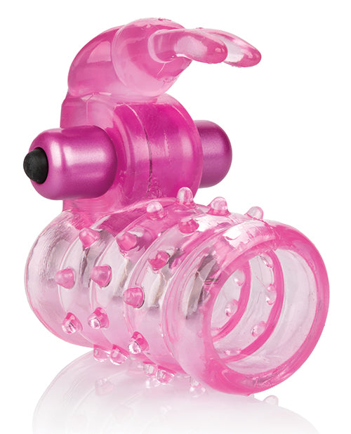 Stretchy Vibrating Bunny Enhancer Penis Ring in Pink