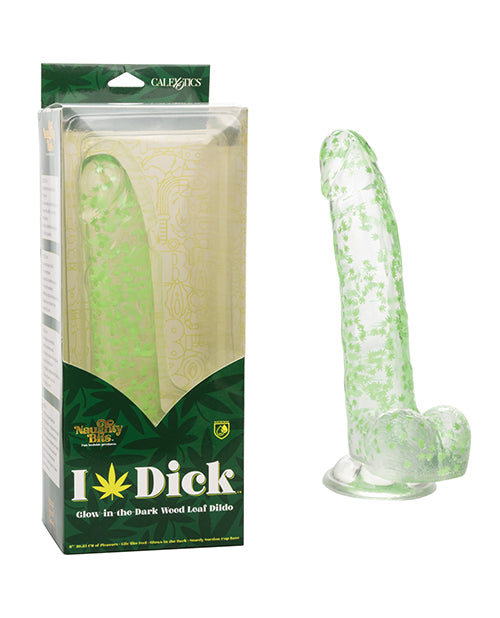 Naughty Bits Dildo Glow in the Dark Weed Leaf Realistic Shaft Suction Base for Versatile Pleasure