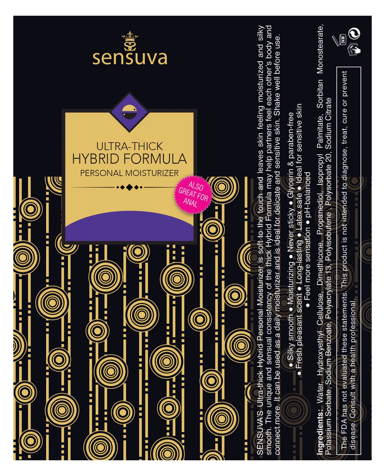 Sensuva Ultra-Thick Hybrid Unflavored Personal Moisturizer Lubricant – 3.4 oz for Sensitive Skin