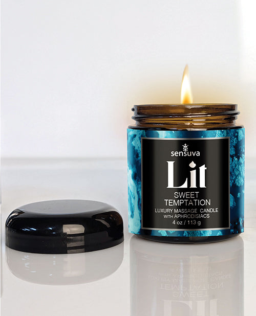 Sensuva Lit Sweet Temptation Massage Candle with Vanilla, Sugar & Sweet Pea Scent