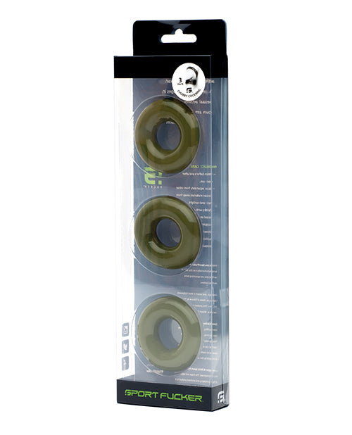 Sport Fucker Cockring Pack Stretchable TPR Army Green Comfortable Fit for Penis Enhancement