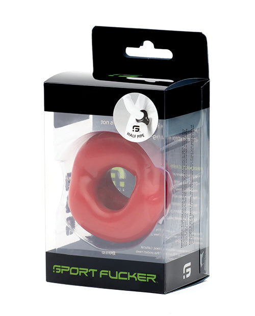 Sport Fucker Penis Enhancement Cock Ring Unique Half Pipe Red Silicone for All-Day Bulge Support