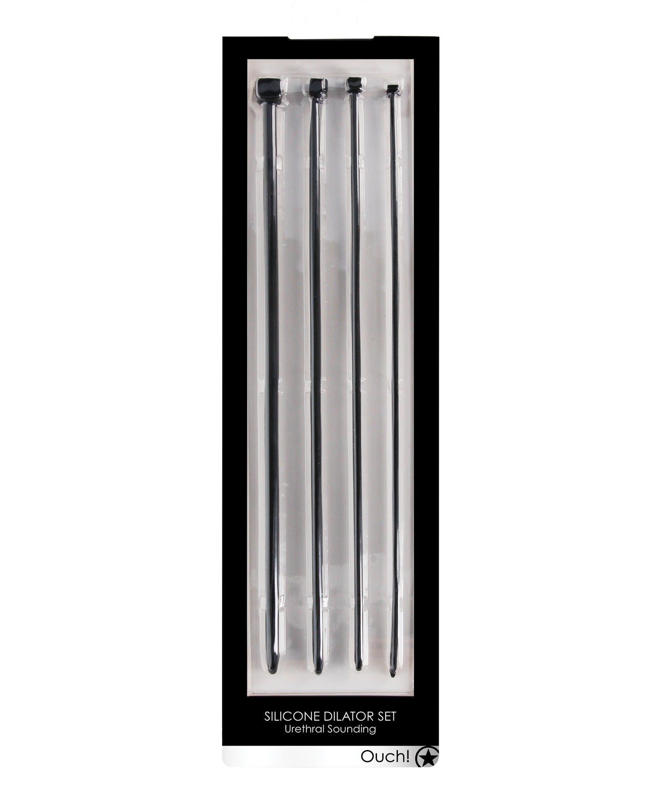 Ouch urethral sounding dilator set with silicone smooth finish and square ends for safe medical play