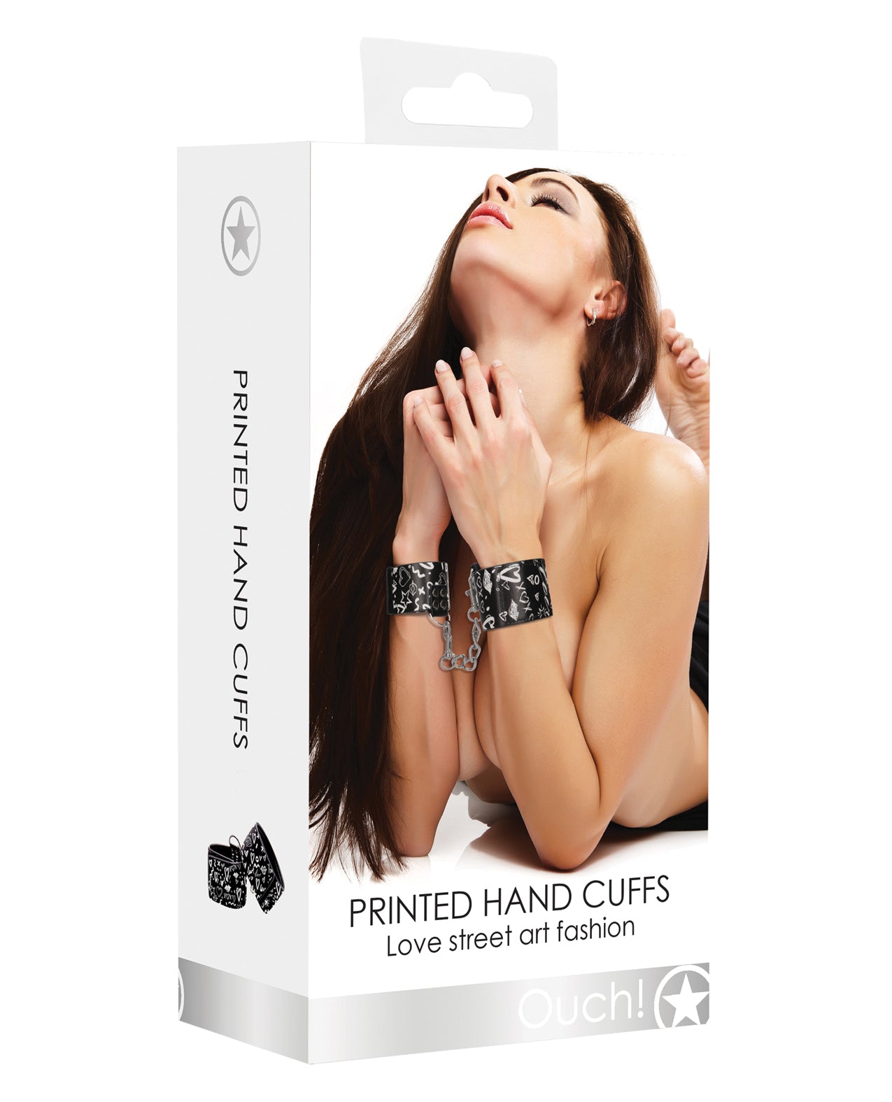 Ouch Bonded Leather Hand Cuffs Adjustable Velcro Fashion Street Art Print for Secure Restraint Play