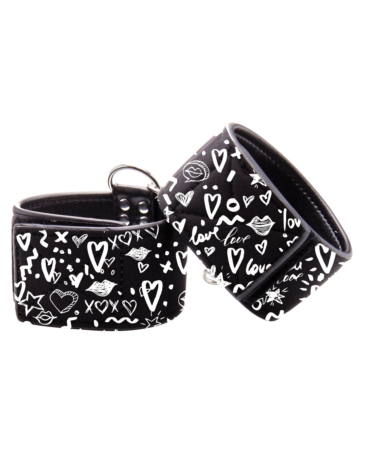 Fashion Printed Bonded Leather Hand Cuffs with Adjustable Velcro – Black Street Art Design