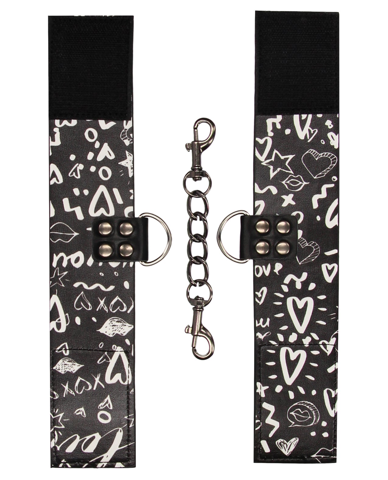 Fashion Printed Bonded Leather Hand Cuffs with Adjustable Velcro – Black Street Art Design