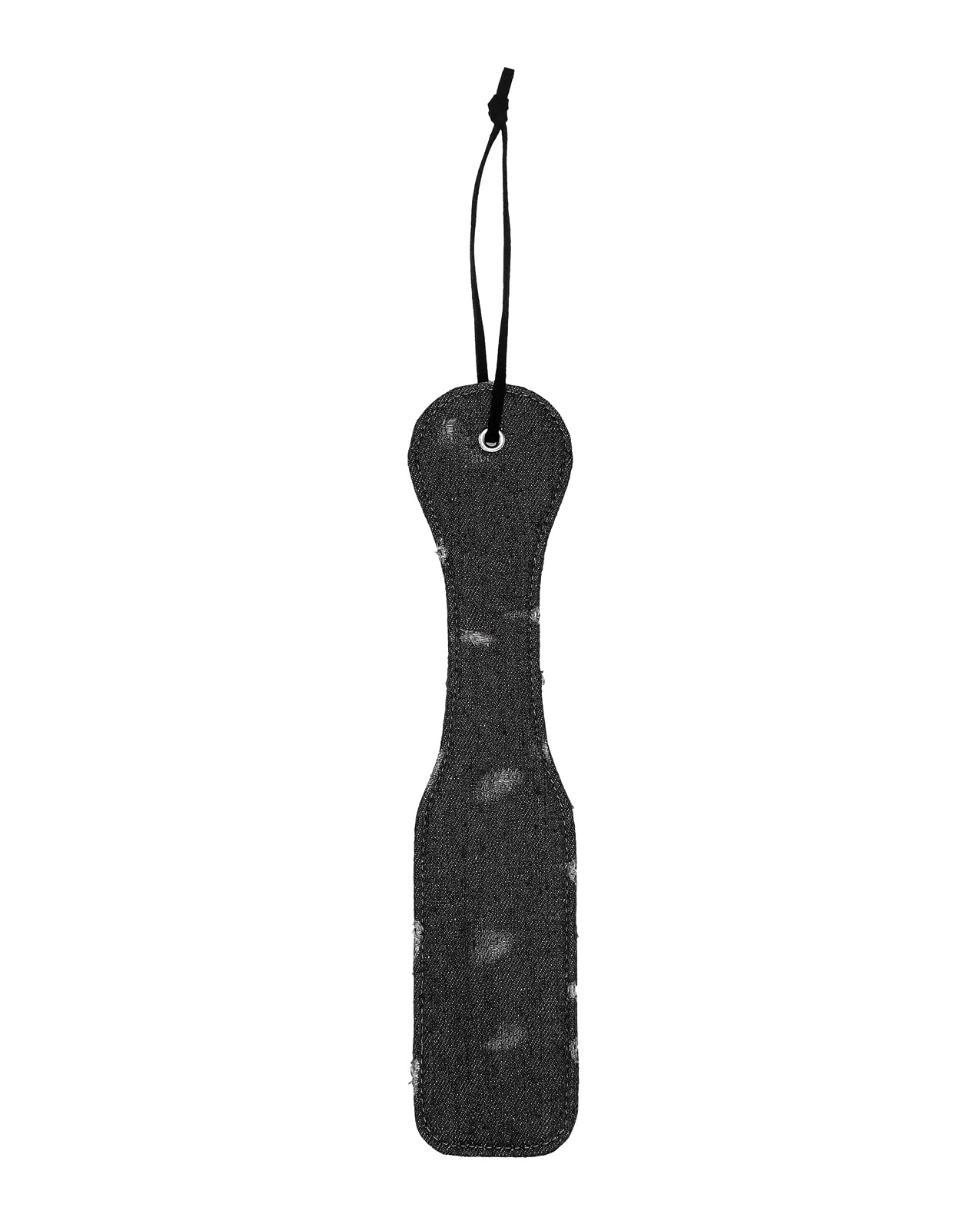 Shots Denim Paddle Black Bondage Paddle with Wrist Strap and Faux Leather for Sensory Play
