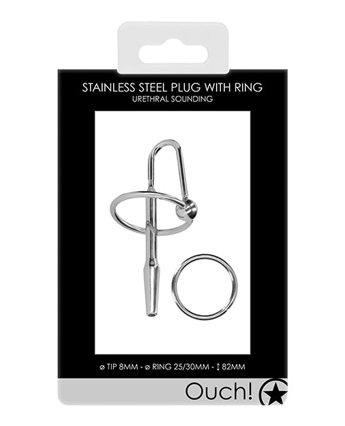 Ouch Bondage Urethral Sounding Metal Plug and Cock Ring for Advanced Stimulation and Sensation Play