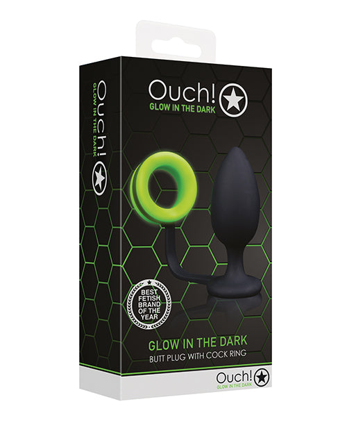 Ouch Glow in the Dark Anal Product Butt Plug and Cock Ring with Fluorescent Detailing for Dual Stimulation