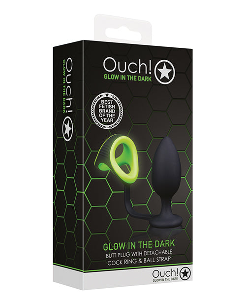 Ouch Anal Products Glow in the Dark Butt Plug with Cock Ring and Ball Strap for Dual Stimulation