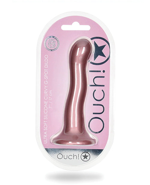 Ouch Curvy G-Spot Dildo Ultra-Soft Liquid Silicone Metallic Rose Gold for Versatile Pleasure and Strap-On Compatibility