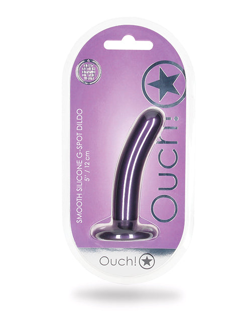 Ouch G-Spot Dildo Smooth Silicone Metallic Purple with Suction Cup for Solo and Strap-On Play