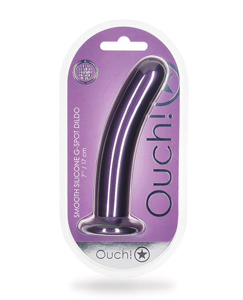 Ouch G-Spot Dildo Smooth Silicone Metallic Purple with Suction Cup for Versatile Pleasure