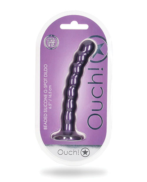 Ouch Silicone G-Spot Dildo Beaded Design Metallic Purple with Suction Cup for Versatile Intimate Stimulation
