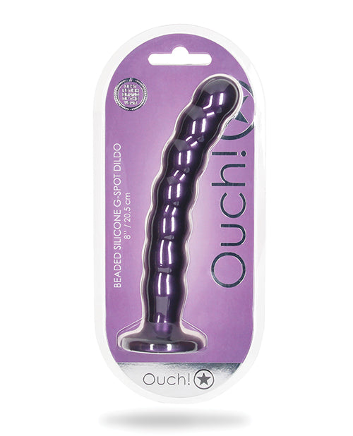 Ouch Silicone Dildo Beaded Metallic Purple with Suction Cup for G-Spot Stimulation and Strap-On Play