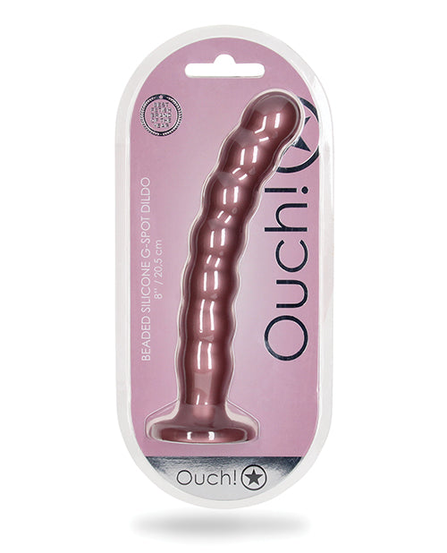 Ouch silicone G-spot dildo with beaded shaft and rose gold finish for versatile intimate pleasure