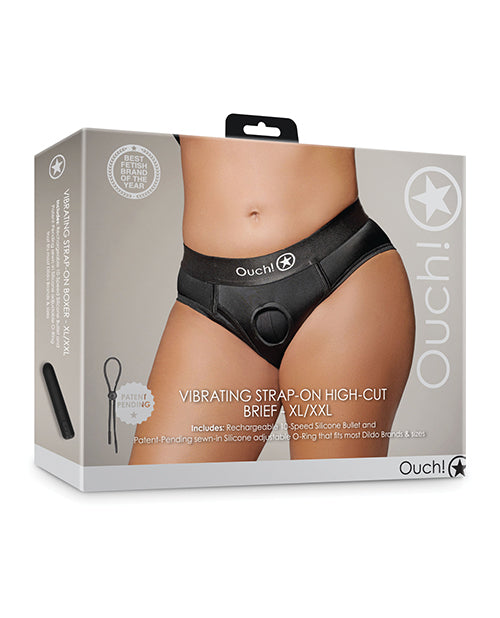 Ouch Strap-On Brief High-Cut Black with Rechargeable 10-Speed Bullet Vibrator for Comfortable Versatile Wear