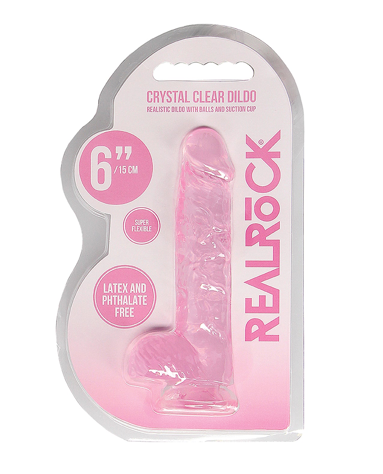 RealRock dildo crystal clear realistic design with balls and strong suction cup for lifelike pleasure and easy versatility