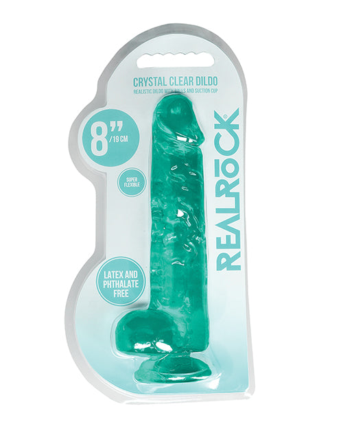 RealRock Realistic Dildo Crystal Clear Turquoise Suction Cup with Balls for Hands-Free Versatility