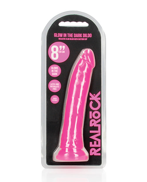 RealRock Dildo Neon Pink Glow in the Dark Suction Base for Hands-Free and Harness Pleasure