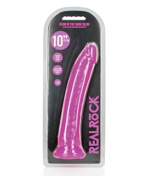 RealRock Dildo Slim Glow in the Dark Neon Purple with Suction Cup for Versatile Body-Safe Pleasure