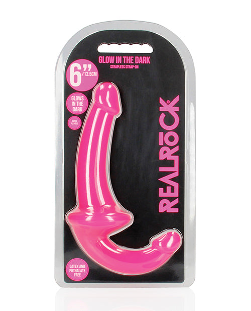 RealRock Strapless Strap On neon pink glow in the dark body-safe silicone for versatile couples intimacy