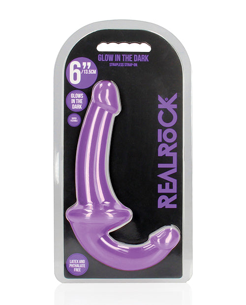 RealRock Strap On Glow in the Dark Neon Purple Phthalate-Free Silicone Harness-Free for Couples Play
