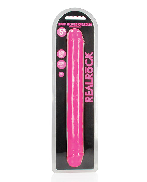 RealRock Double Dong Dildo Glow in the Dark Neon Pink with Suction Cup for Versatile Intimate Pleasure