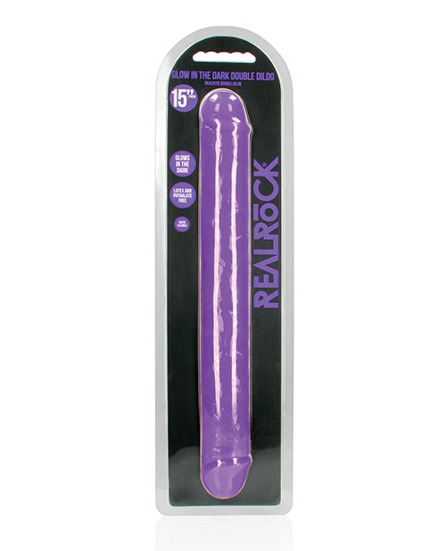 RealRock Double Dong Dildo Glow in the Dark Neon Purple Non-Porous Body-Safe for Versatile Intimate Play