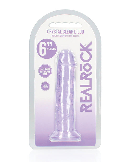 RealRock Dildo Crystal Clear 6-Inch Purple Suction Cup Base for Versatile Anal and Vaginal Pleasure