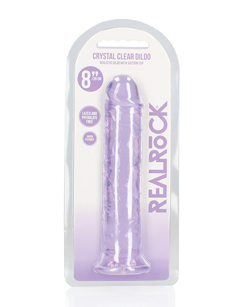 RealRock Dildo Crystal Clear 8-Inch Suction Cup Purple for Versatile Anal and Vaginal Stimulation