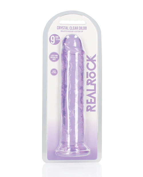 RealRock Dildo Crystal Clear 9 Inch Purple Suction Cup Base for Anal and Vaginal Stimulation