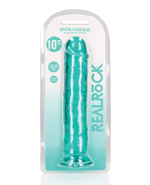 RealRock Dildo Crystal Clear Turquoise Straight Suction Base for Versatile Stimulation
