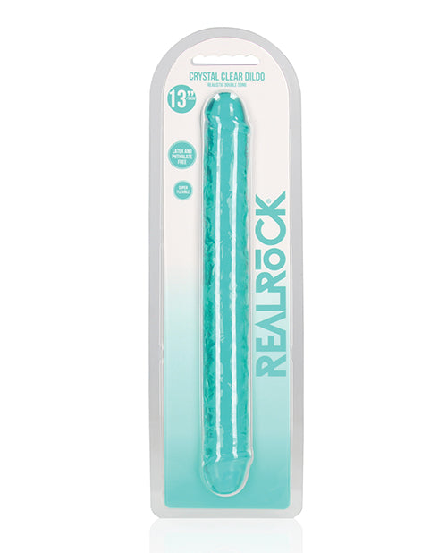 RealRock Double Dildo Crystal Clear Turquoise Finger-Like Precision Suction Cup for Versatile Stimulation