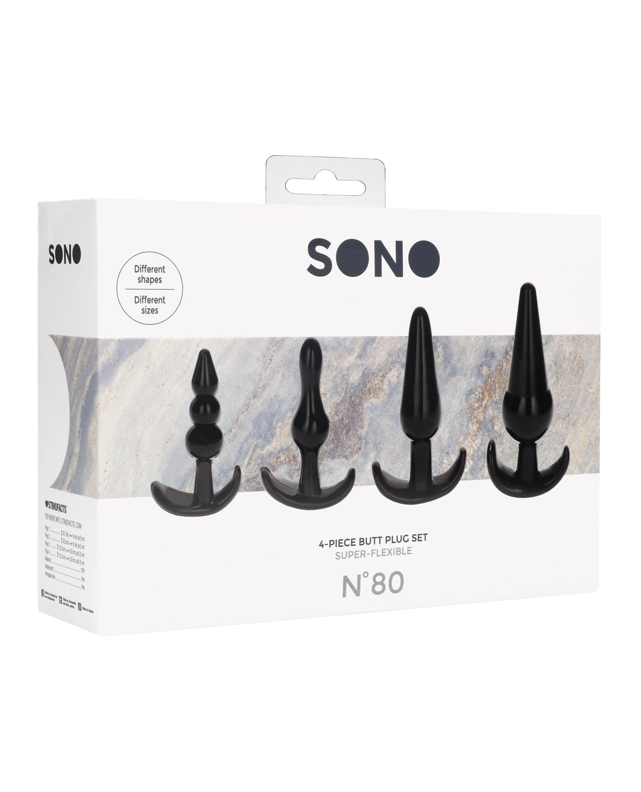 Sono Anal Products Butt Plug Set Flexible Waterproof 4 Sizes with Ergonomic Base for Safe Progressive Anal Play