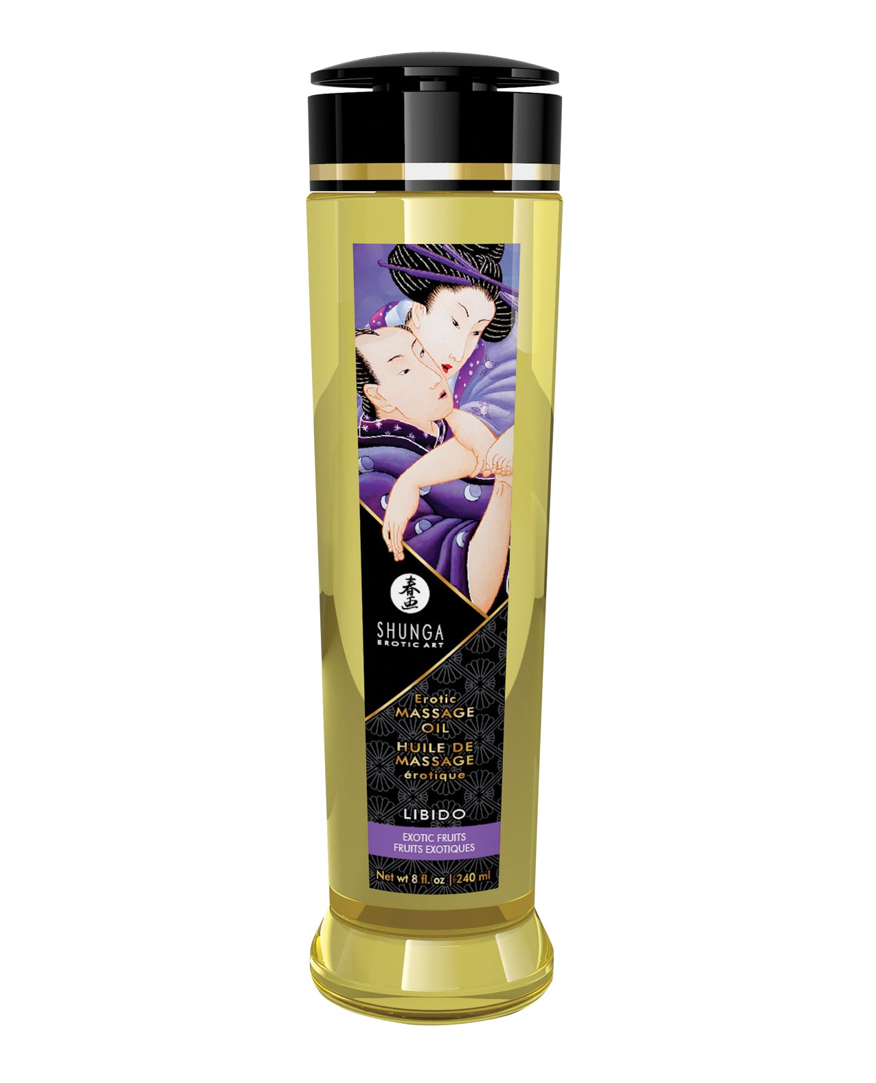 Shunga Massage Oil Exotic Fruits natural blend, smooth non-greasy formula for relaxing sensual massage