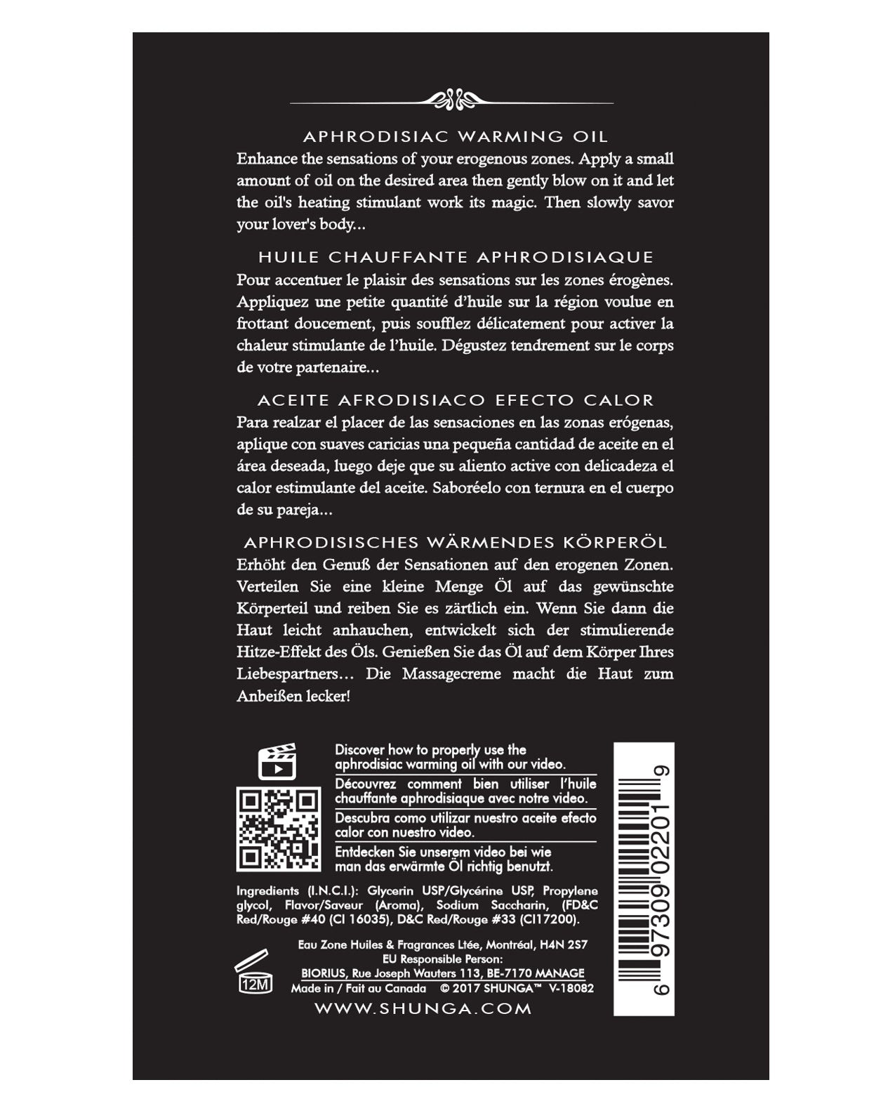 Shunga Warming Oil - Raspberry Feeling Edible Massage Oil 3.5 oz