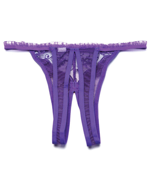 Scalloped Embroidery Crotchless Thong Panty in Purple - One Size