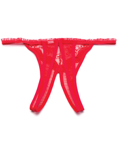 Red Scalloped Embroidery Crotchless Thong Panty by Shirley of Hollywood