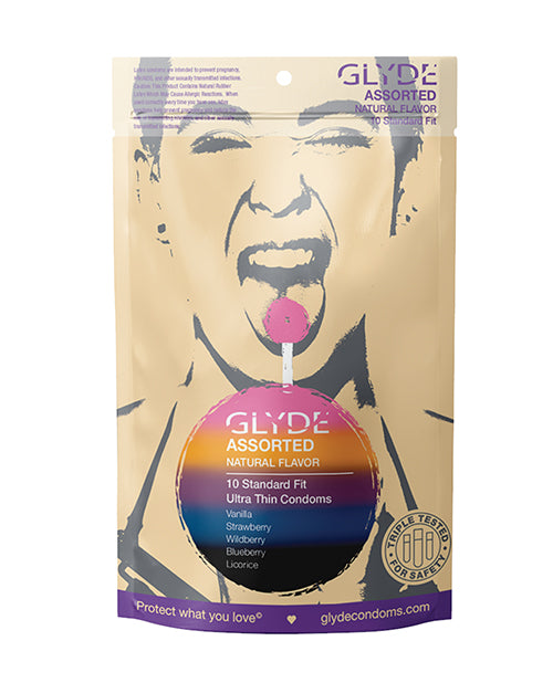 GLYDE Condoms Sampler Organic Flavored Latex Vegan Five Fruit Flavors for Enhanced Intimacy