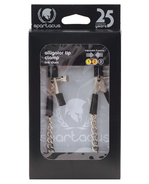 Spartacus Bondage Restraint Adjustable Alligator Nipple Clamps with Link Chain for Intense Sensation Play