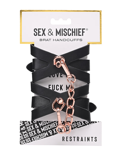 Brat Bondage Handcuffs Corset-Style Cutouts Rose Gold Chain for Sensual Restraint Play