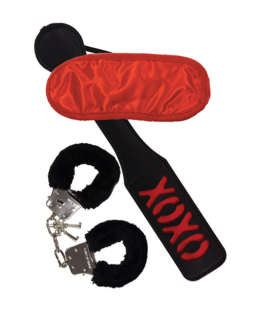 Sweet Punishment Bondage Kit with Fuzzy Cuffs, Blindfold, and XOXO Paddle