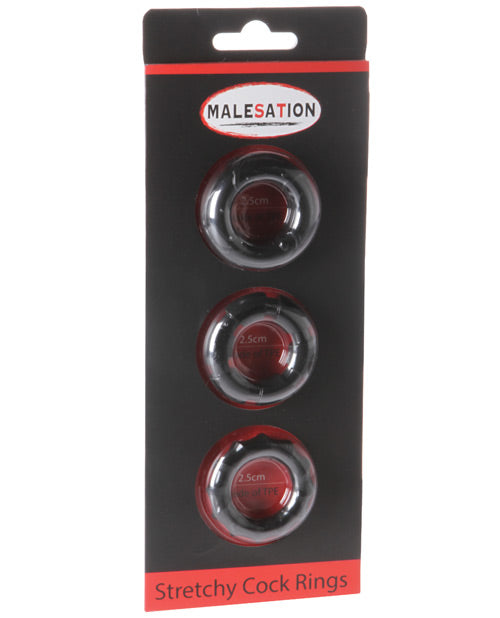 Malesation Penis Enhancement Stretchy Cock Rings Black Pack with Ergonomic TPE Design for Comfortable Support