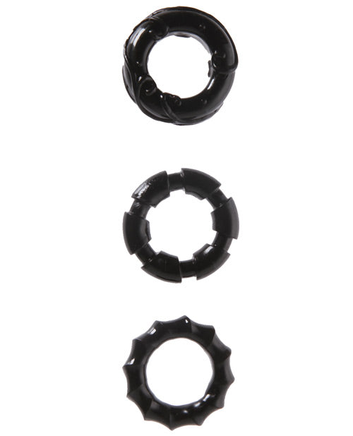 MALESATION Stretchy Penis Rings Pack of 3 Black Ergonomic TPE Design