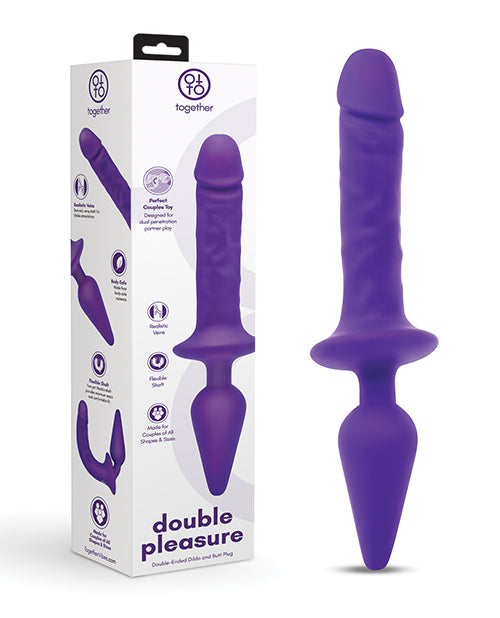 Together Purple Double-Ended Dildo Butt Plug Realistic Silicone Dual Ends for Couples Versatile Play